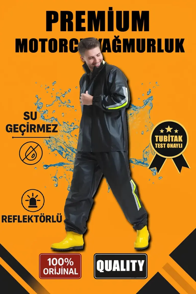Premium Motorcu Kurye Yağmurluk Takım Su Geçirmez PVC Kumaş Reflektörlü  - Siyah