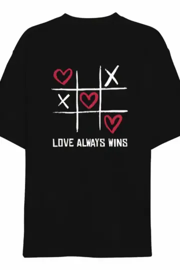 14 Şubat Tişört Sevgililer Günü İçin Özel Tasarım Love Always Wıns Baskılı T-shirt - Siyah