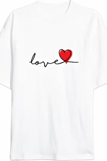14 Şubat Tişört Sevgililer Günü İçin Özel Tasarım Love Baskılı T-shirt - Beyaz