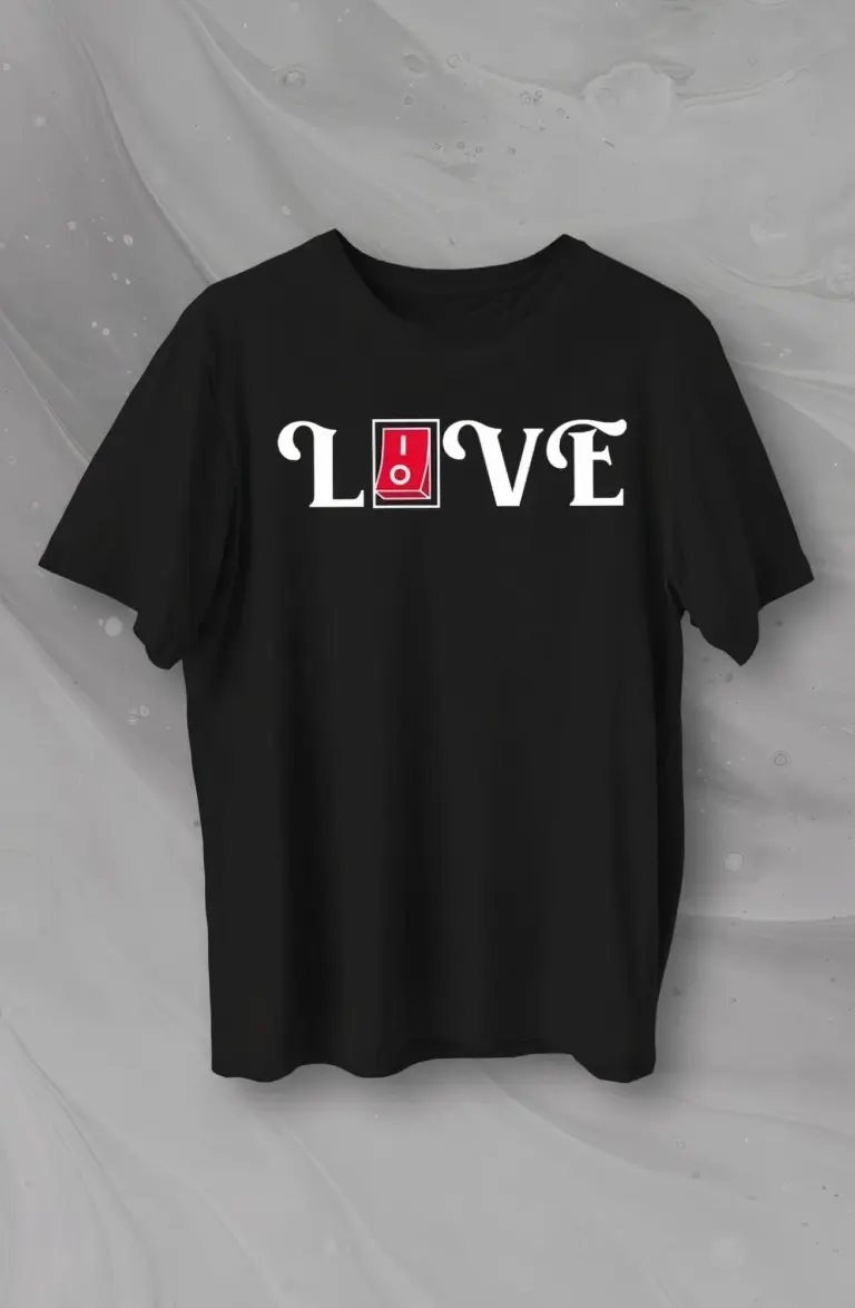 14 Şubat Tişört Sevgililer Günü İçin Özel Tasarım Love Baskılı T-shirt - Siyah