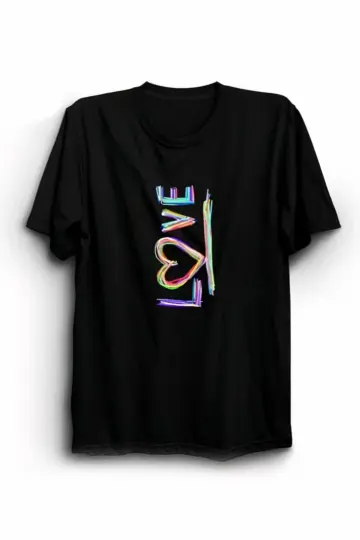 14 Şubat Tişört Sevgililer Günü İçin Özel Tasarım Love Baskılı T-shirt - Siyah