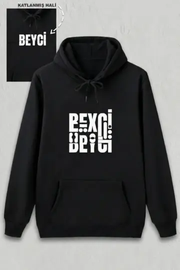 Sevgililer Günü Özel Kapüşonlu Beyci Baskılı Oversize Sweatshirt - Siyah