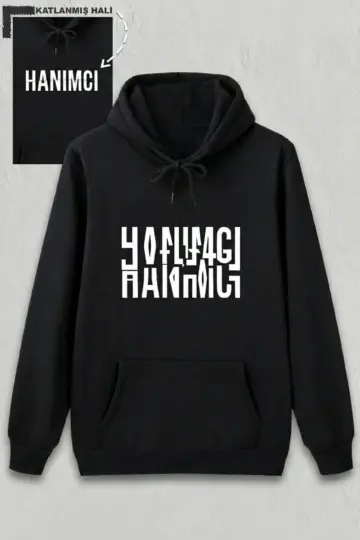 Sevgililer Günü Özel Kapüşonlu Hanımcı Baskılı Oversize Sweatshirt - Siyah