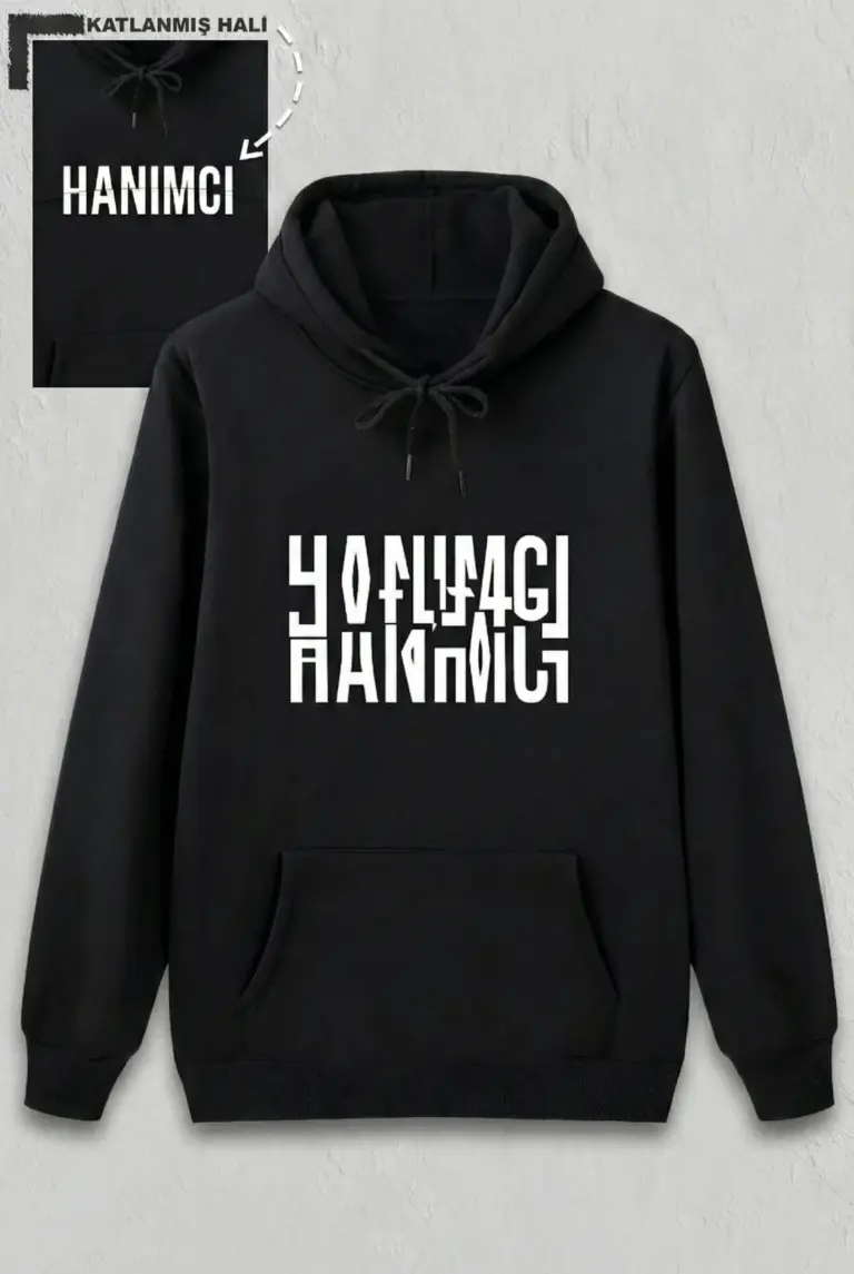 Sevgililer Günü Özel Kapüşonlu Hanımcı Baskılı Oversize Sweatshirt - Siyah