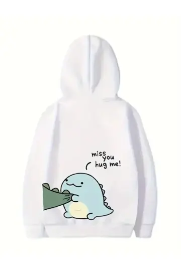 Sevgililer Günü Özel Unisex Kapüşonlu Baskılı Oversize Sweatshirt - Beyaz