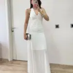 Sırt dekolteli Uzun Elbise - Beyaz