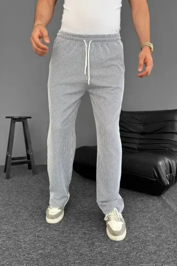 Su Yolu Çizgili Cepli Pantolon Yazlık - Gri