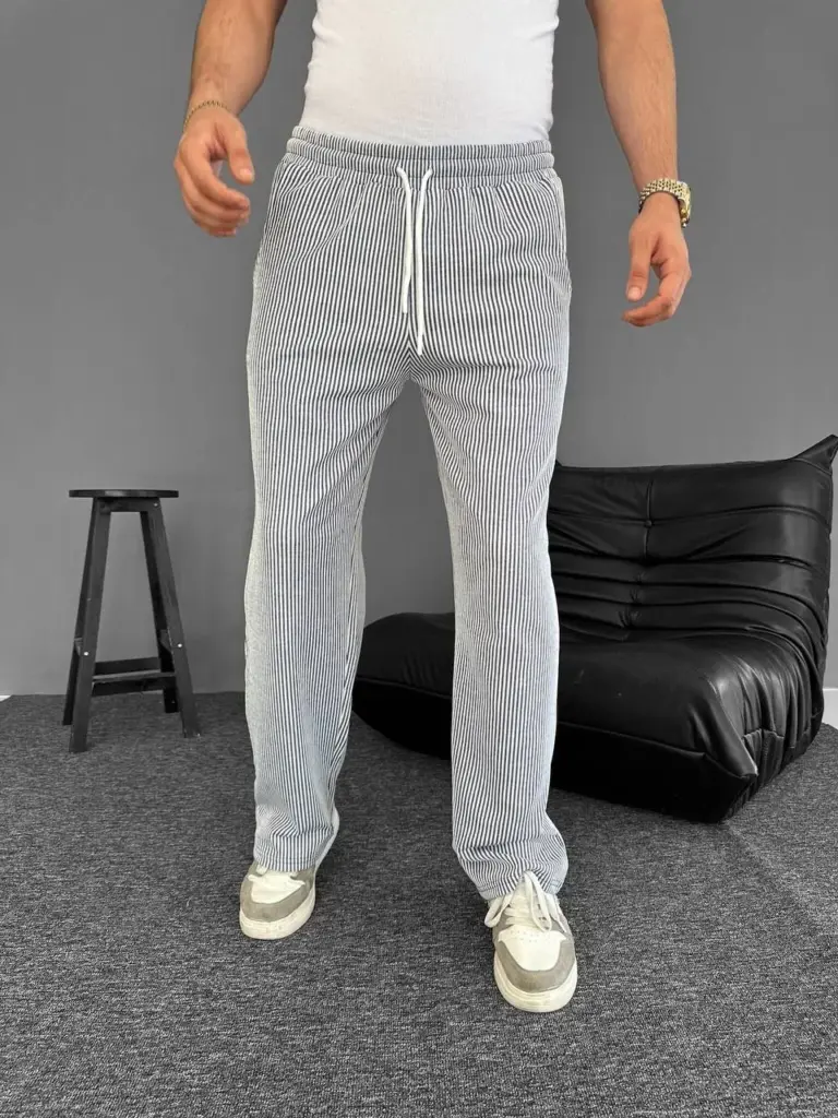 Su Yolu Çizgili Cepli Pantolon Yazlık - Gri