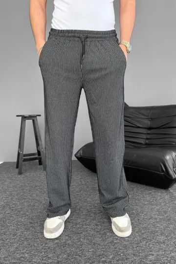 Su Yolu Çizgili Cepli Pantolon - Siyah