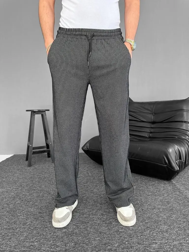 Su Yolu Çizgili Cepli Pantolon - Siyah