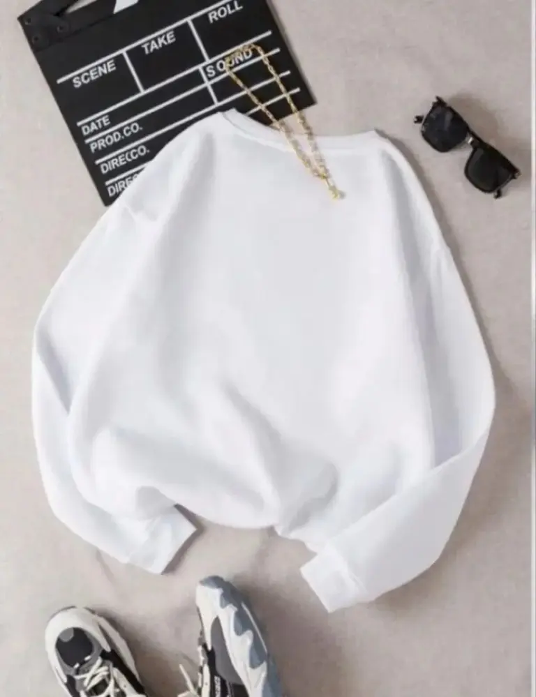 3 İplik Pamuklu Bisikilet Yaka SweatShirt - Beyaz