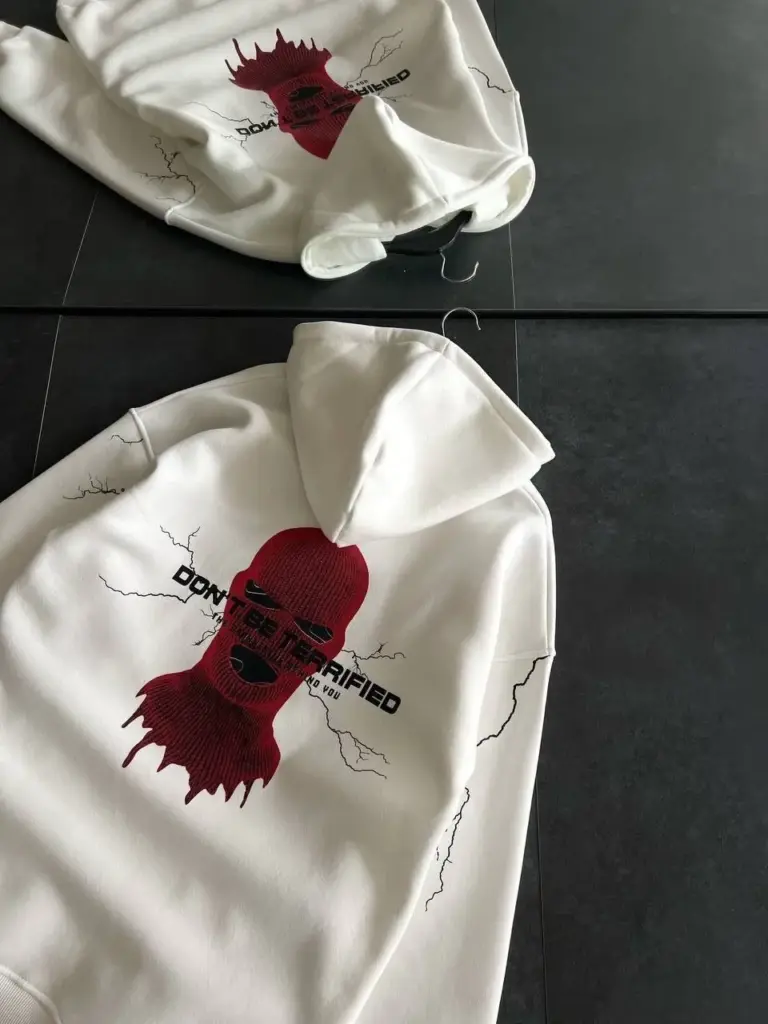 Kapüşonlu Kanguru Cepli Sweatshirt 3 İplik Pamuklu Baskılı Hoodie - Beyaz