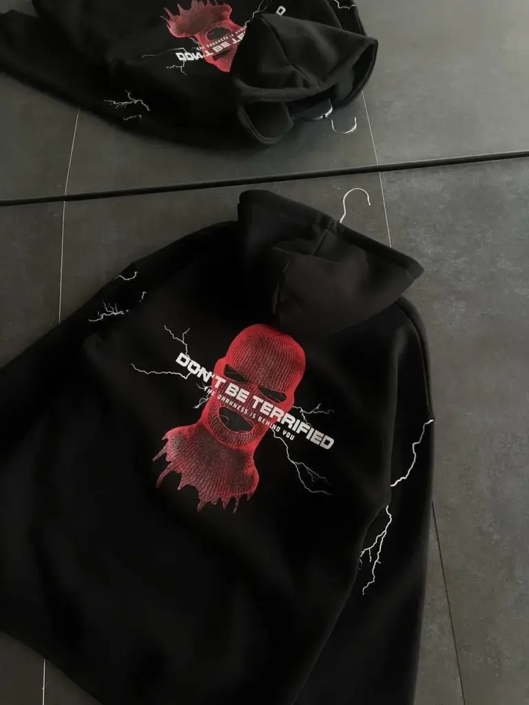 Kapüşonlu Kanguru Cepli Sweatshirt 3 İplik Pamuklu Baskılı Hoodie - Siyah