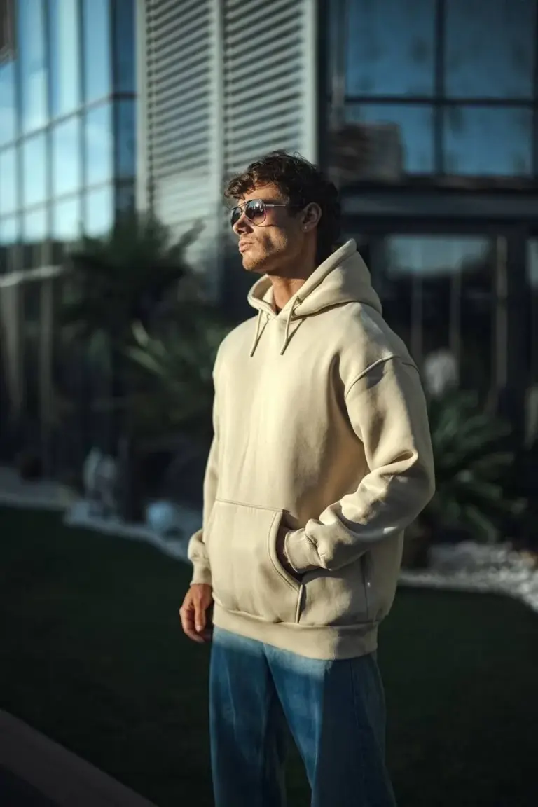 3 İplik Pamuklu Kapüşonlu Basic SweatShirt Hoodie - Bej