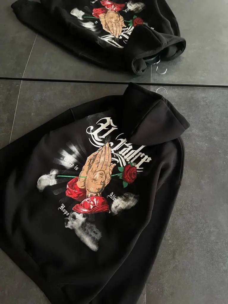 Oversize Kapüşonlu Cepli Baskılı 3 İplik Pamuklu Hoodie Sweatshirt - Siyah