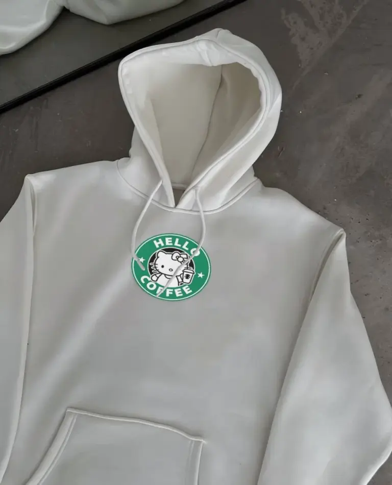 Oversize Kapüşonlu Kanguru Cepli Baskılı 3 İplik Pamuklu Sweatshirt Hoodie -   Beyaz