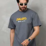 Kısa Kol Yazlık Tişört Bisiklet Yaka Baskılı Oversize T-Shirt - Füme