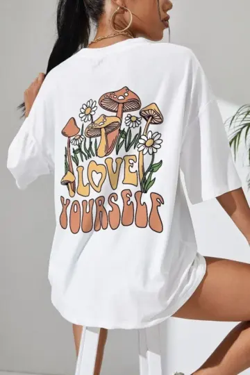 Baskılı Oversize kısa kol T-Shirt - Beyaz