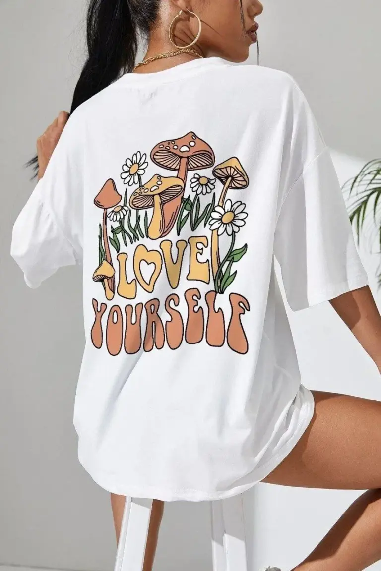 Baskılı Oversize kısa kol T-Shirt - Beyaz