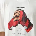 Box Eldiven Baskılı T-Shirt Kısa Kol Bisiklet Yaka Tişört - Beyaz