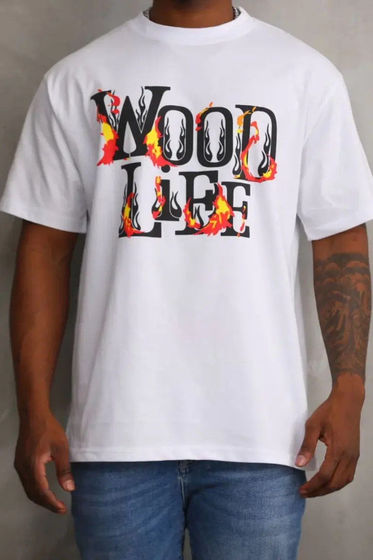 Baskılı T-Shirt Kısa Kol Bisiklet Yaka Rahat Kalıp Tişört - Beyaz