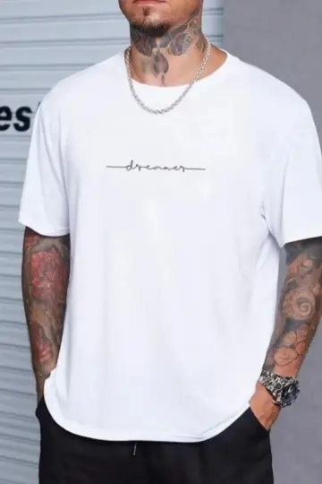 Baskılı T-Shirt Kısa Kol Bisiklet Yaka Regular Fit Rahat Kalıp Tişört - Beyaz