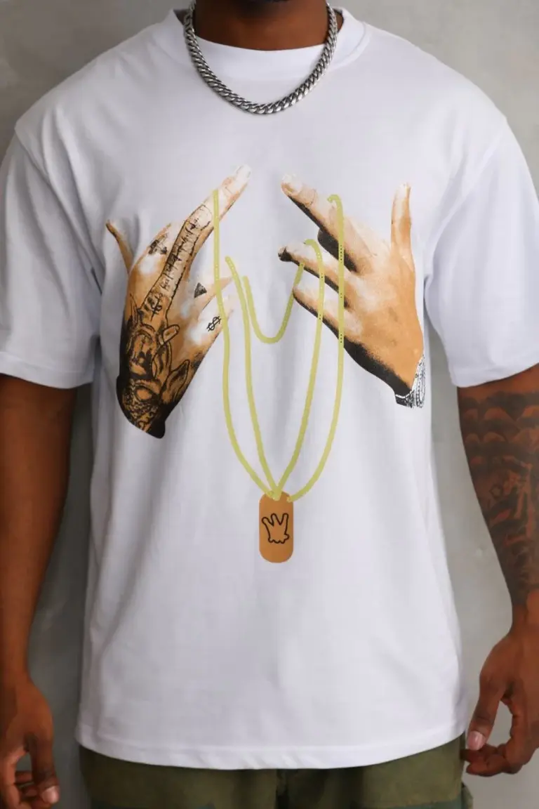 Baskılı T-Shirt Kısa Kol Bisiklet Yaka Rahat Kalıp Tişört - Beyaz