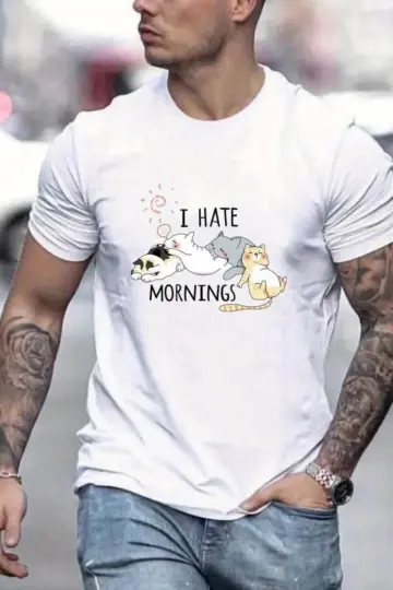 Baskılı T-Shirt Kısa Kol Bisiklet Yaka Regular Fit Rahat Kalıp Günlük Tişört - Beyaz