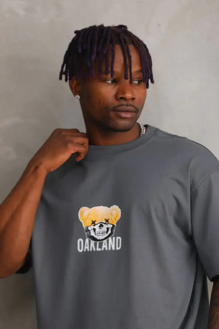 Baskılı T-Shirt Kısa Kol Bisiklet Yaka Rahat Kalıp Tişört - Füme