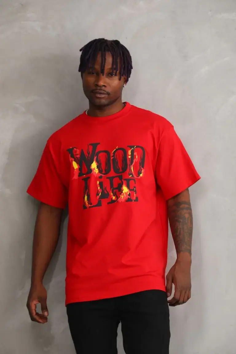 Baskılı T-Shirt Kısa Kol Bisiklet Yaka Rahat Kalıp Tişört - Kırmızı