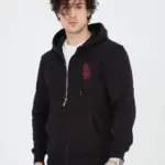 3 İplik Pamuklu Kapüşonlu Tam Fermuarlı Cepli Hoodie Sweatshirt - Siyah