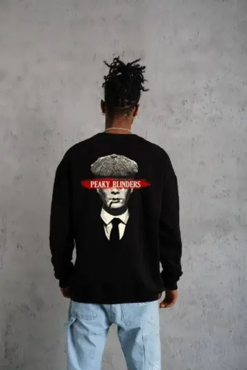 3 İplik Pamuklu Bisiklet Yaka Baskılı Oversize Sweatshirt - Siyah