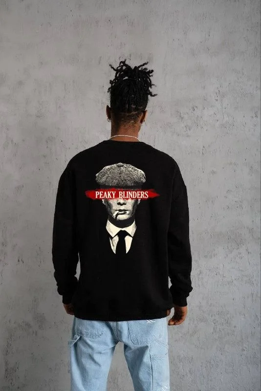 3 İplik Pamuklu Bisiklet Yaka Baskılı Oversize Sweatshirt - Siyah