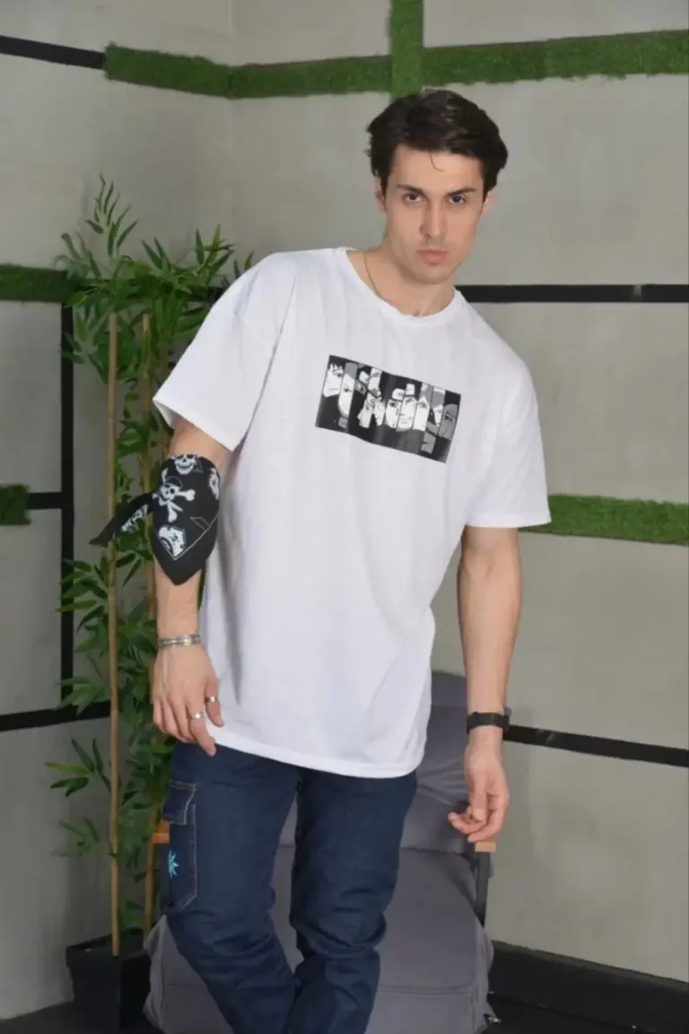 Kısa Kol Yazlık Tişört Bisiklet Yaka Baskılı Oversize T-Shirt - Beyaz