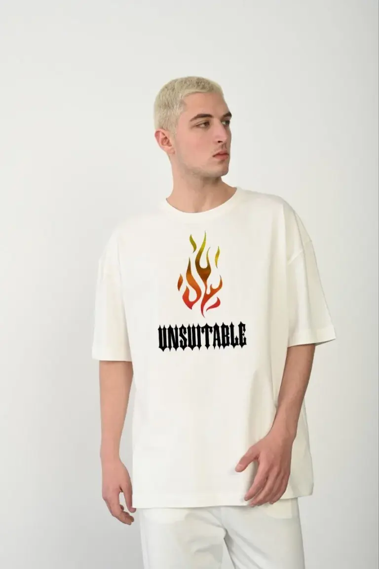 Baskılı T-Shirt Kısa Kol Bisiklet Yaka Regular Fit Rahat Kalıp Günlük Tişört - Beyaz