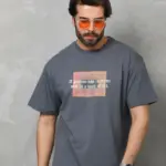 Baskılı T-Shirt Kısa Kol Bisiklet Yaka Regular Fit Rahat Kalıp Tişört -  Füme