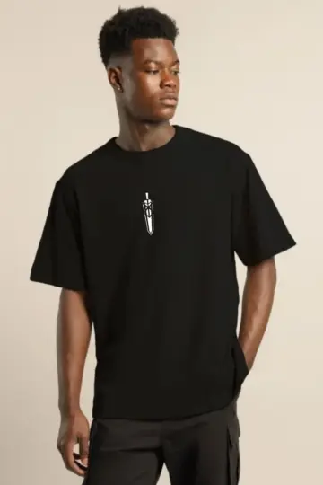 Baskılı T-Shirt Kısa Kol Bisiklet Yaka Regular Fit Rahat Kalıp Günlük Tişört - Siyah