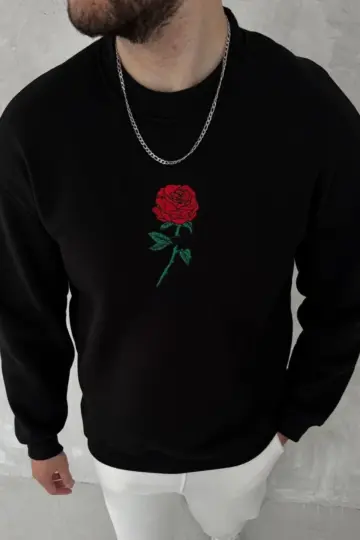 3 iplik Pamuklu Bisiklet Yaka Ön Ve Arka Baskılı SweatShirt - Siyah