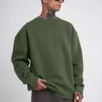 Bisikilet Yaka 3 İplik Pamuklu SweatShirt - Haki