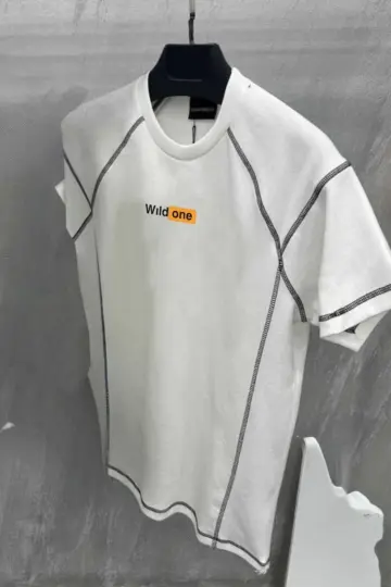 Tişört Karoyaka Dikişli Oversize T-Shirt - Beyaz