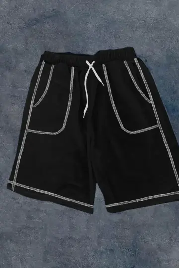 Dikişli Cepli Oversize Şort - Siyah