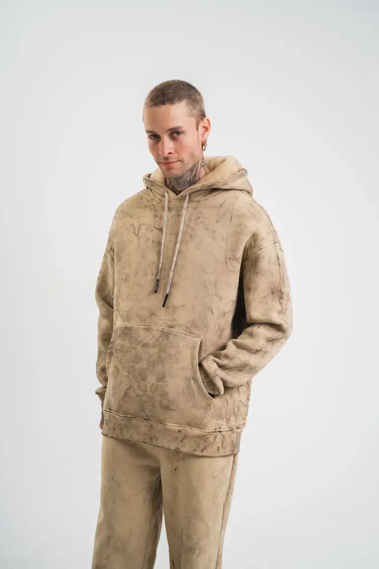 3 iplik Pamuklu Oversize Kapüşonlu Yıkamalı Hoodie SweatShirt - Bej