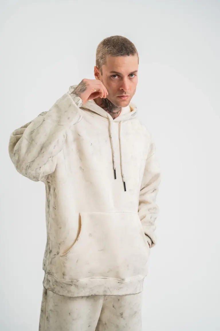 3 iplik Pamuklu Oversize Kapşonlu Yıkamalı SweatShirt Hoodie - Krem