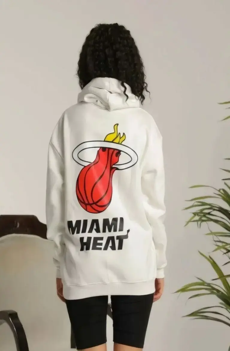 Oversize Kapüşonlu Cepli Baskılı 3 İplik Pamuklu Hoodie Sweatshirt - Beyaz