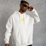 3 İplik Pamuklu Kapüşonlu Baskılı Cepli Oversize Sweatshirt Hoodie - Beyaz