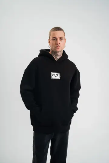 3 İplik Pamuklu Kapüşonlu Patchli Nakışlı Hoodie SweatShirt - Siyah