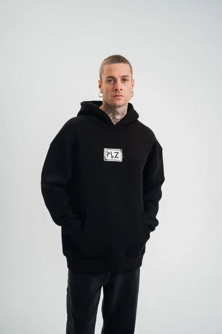 3 İplik Pamuklu Kapüşonlu Patchli Nakışlı Hoodie SweatShirt - Siyah