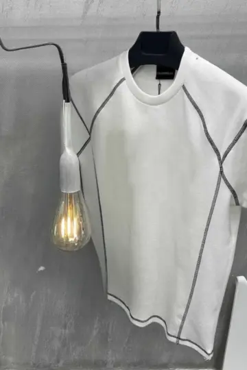 Tişört Karoyaka Dikişli Oversize T-Shirt - Beyaz