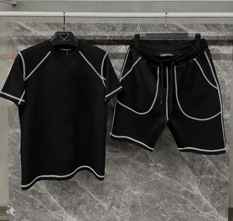 Karoyaka Dikişli Şortlu Alt-Üst Takım - Siyah