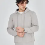 3 İplik Pamuklu Kapüşonlu Tam Fermuarlı Cepli Hoodie Sweatshirt - Boyalı Gri